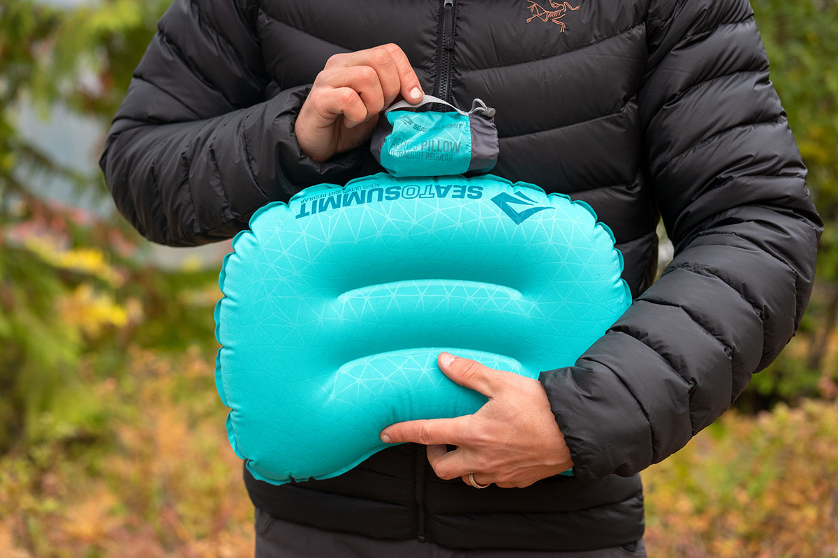 Backpacking pillow (closeup of Sea to Summit Aeros Ultralight)